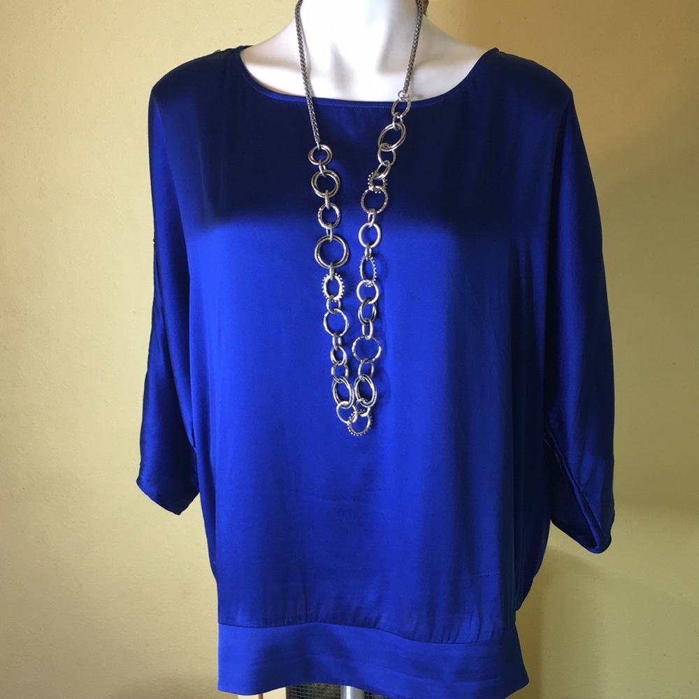 White House/Black Market Royal Blue Silk Top C-30